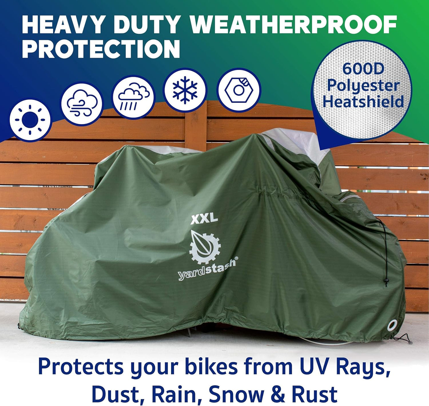 YardStash Bike Cover - XXL Waterproof & Weatherproof Reflective Bicycle Storage - Green