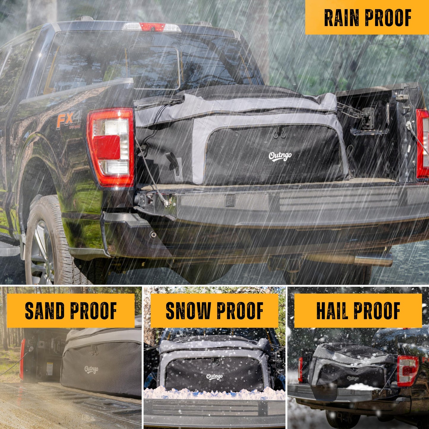 Outngo Truck Bed Cargo Bag-Waterproof Luggage Bag For Truck Bed 26 Cu. Ft Heavy-Duty PVC Truck Bed Waterproof Storage Fits Any Truck Size Dual Opening 4 Stretch Cord 2 Combination Lock (50"x40"x22")