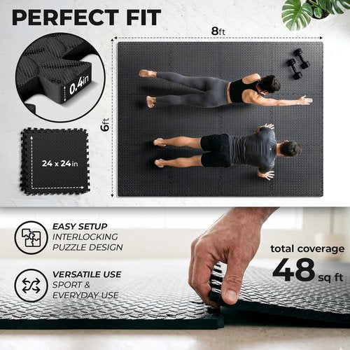 Bemaxx Gym Mats Set - 12 Pcs EVA Interlocking Foam Tiles | 48 Sq Ft Protective Flooring for Home Workouts