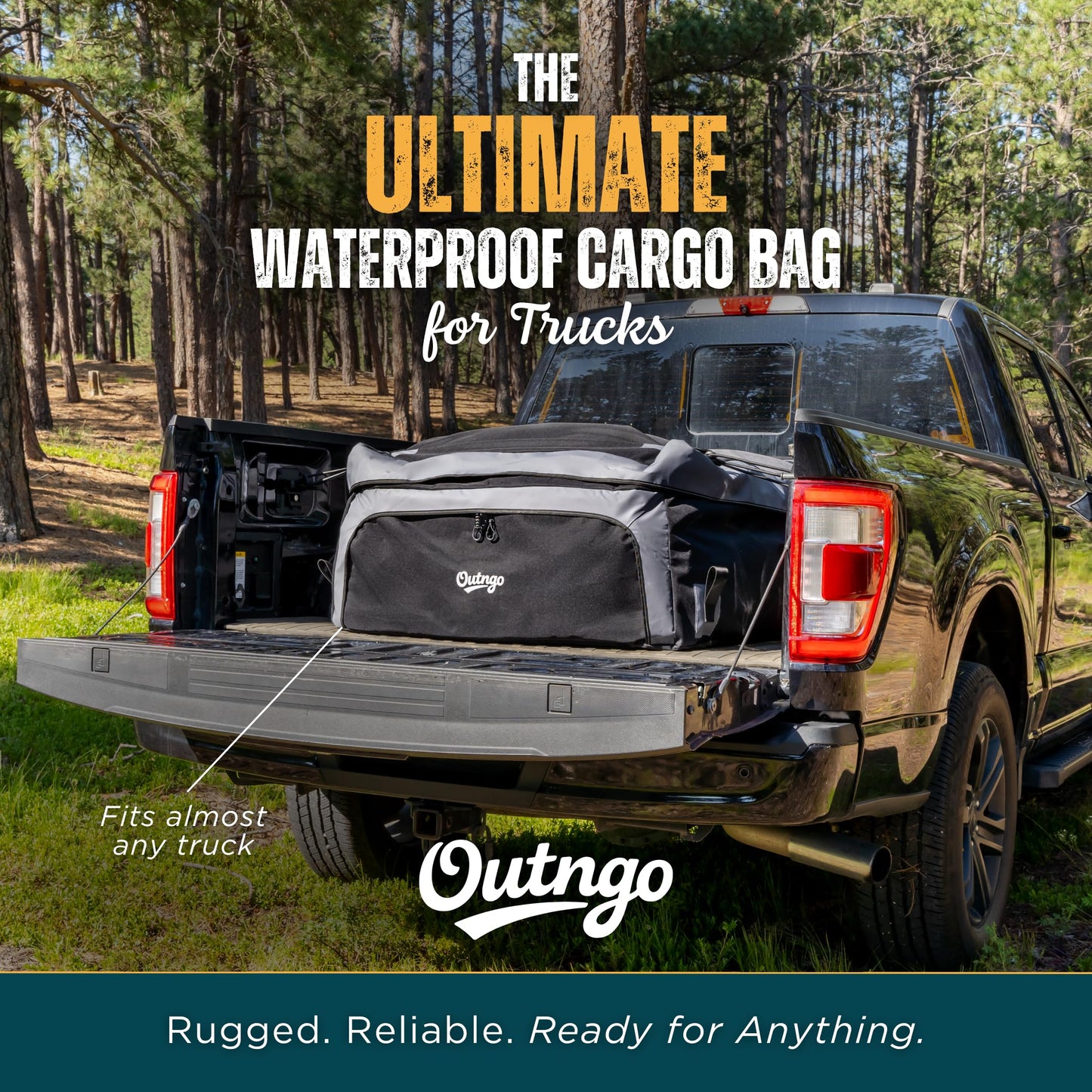 Outngo Truck Bed Cargo Bag-Waterproof Luggage Bag For Truck Bed 26 Cu. Ft Heavy-Duty PVC Truck Bed Waterproof Storage Fits Any Truck Size Dual Opening 4 Stretch Cord 2 Combination Lock (50"x40"x22")