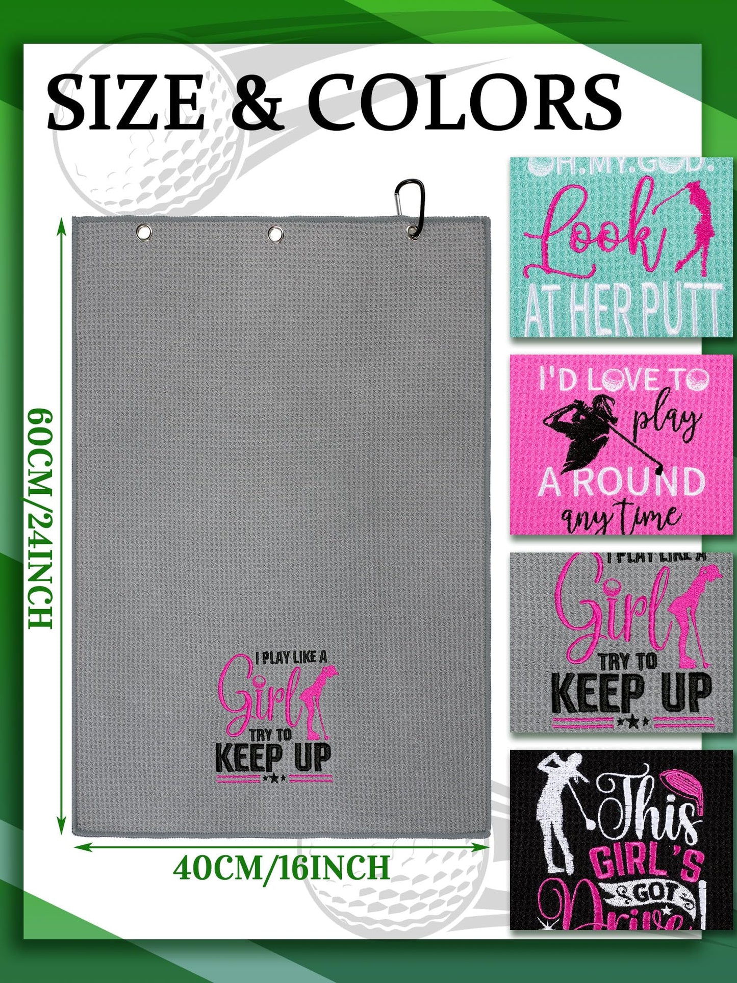 Hosuly 4 Pcs Funny Golf Towel Microfiber Embroidered Golf Ball Towels for Golfbags with Clip Golfclub Men Women Birthday Gifts for Golfball Fan Retirement Present 24 x 16 Inch(Chic Style)