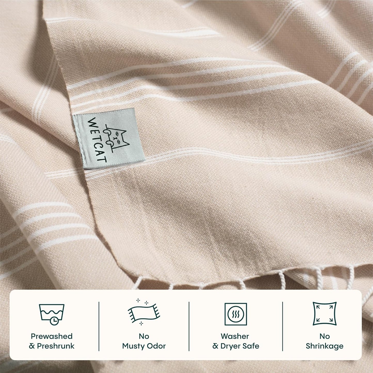 WETCAT Turkish Beach Blanket - Sandproof, Ultra Soft 100% Turkish Cotton | Extra Large 82"x82" - Beige