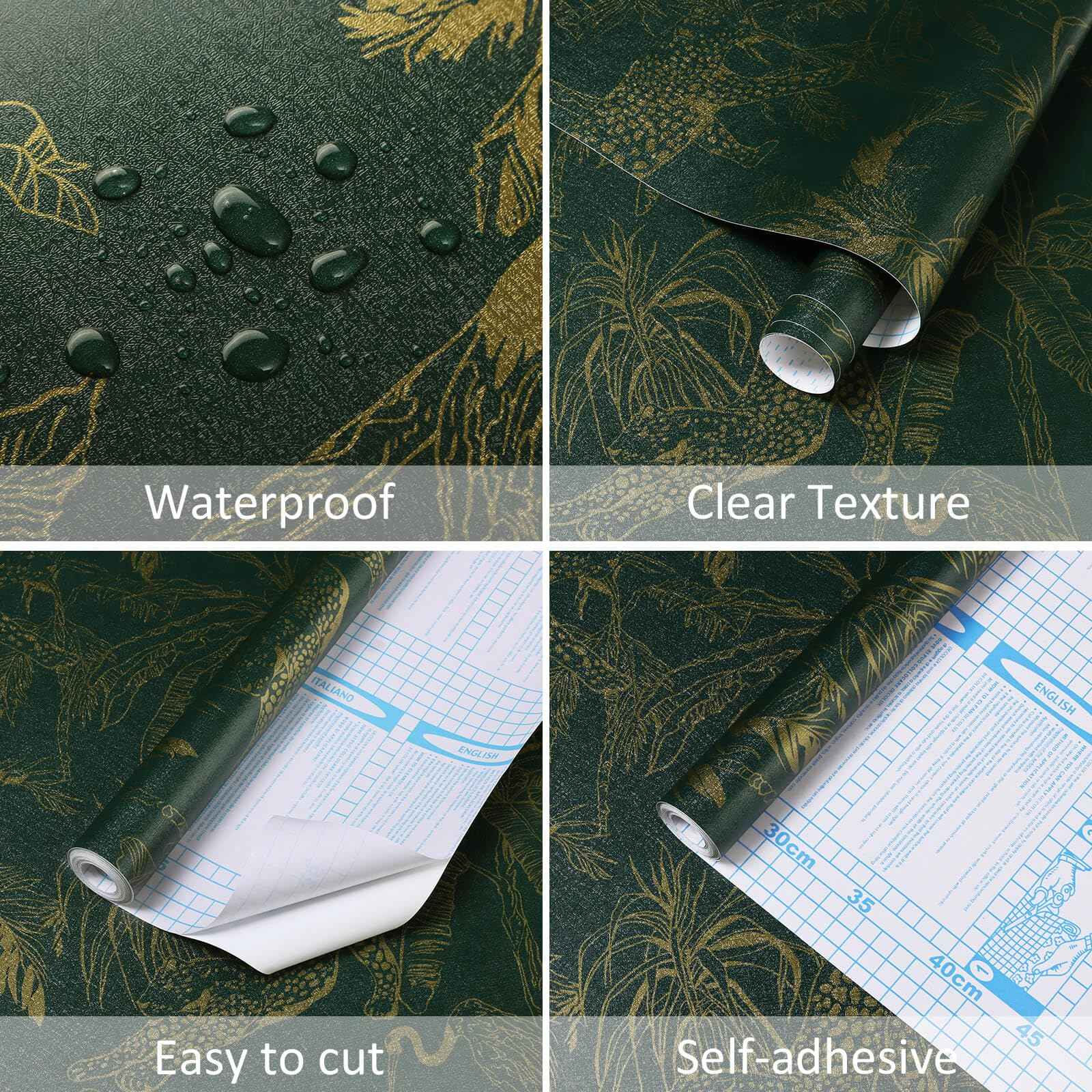 Heroad Dark Green Peel and Stick Wallpaper Boho Contact Paper 17.3"x196" Jungle Wall Paper Removable Self Adhesive Cheetah Wallpaper for Bedroom Living Room Cabinet Waterproof Bathroom Vinyl Roll
