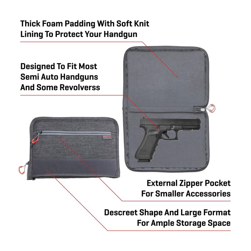 Allen Company 11" Auto-Fit 2.0 Deluxe Handgun Case, Gray/Red