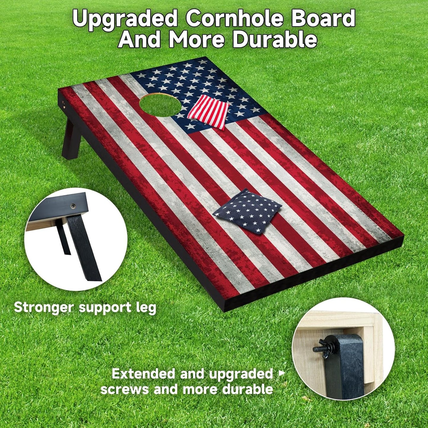 Skiennix Cornhole Board Set - Regulation 4x2 Size with Carrying Bags & 8 Bean Bags | Outdoor Family Game