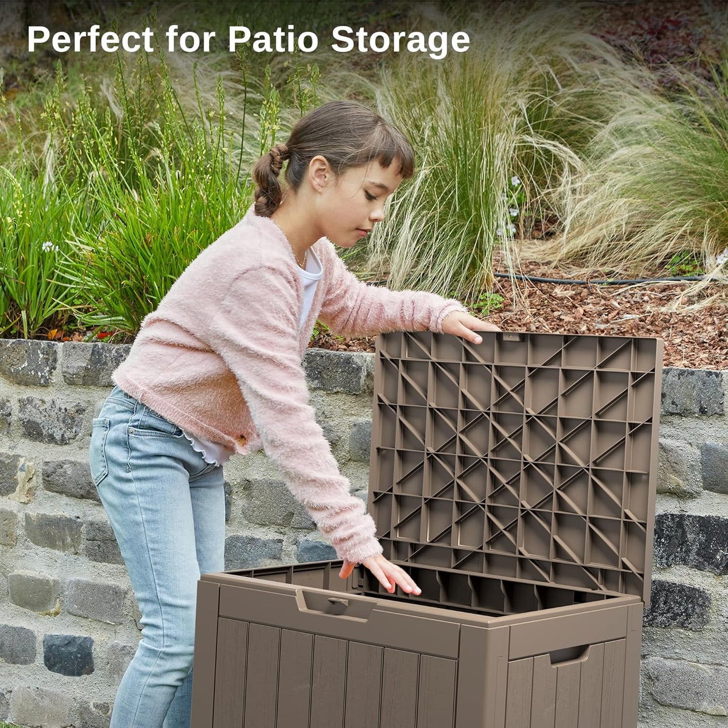 31 Gallon Waterproof Outdoor Storage Box - Lockable Resin Deck Bin for Patio Cushions & Tools - UV Resistant, Black