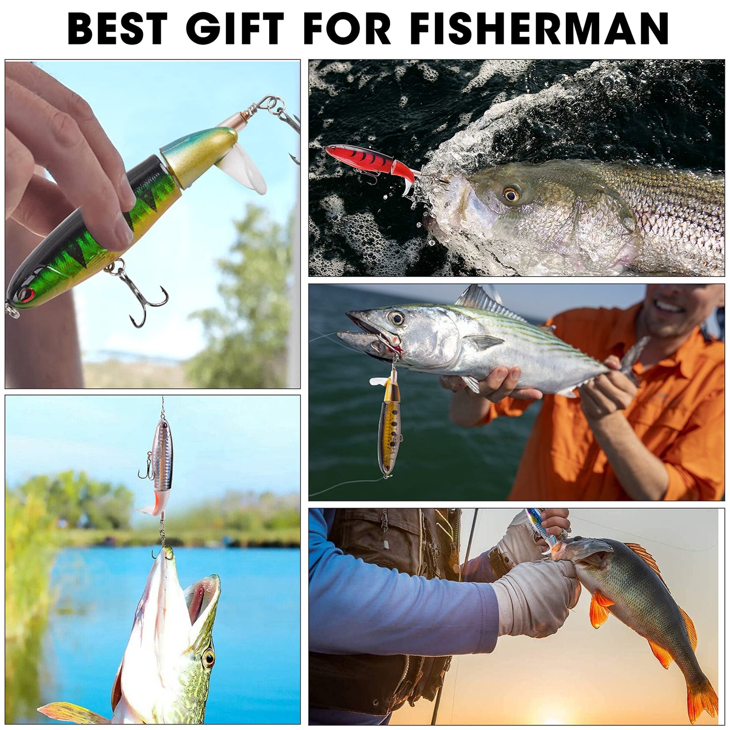 Bass Fishing Lures Set,Plopping Minnow Lure with Floating Rotating Tail Freshwater Artificial Hard Baits Swimbait Slow Sinking Lures for Trout Pike Walleye