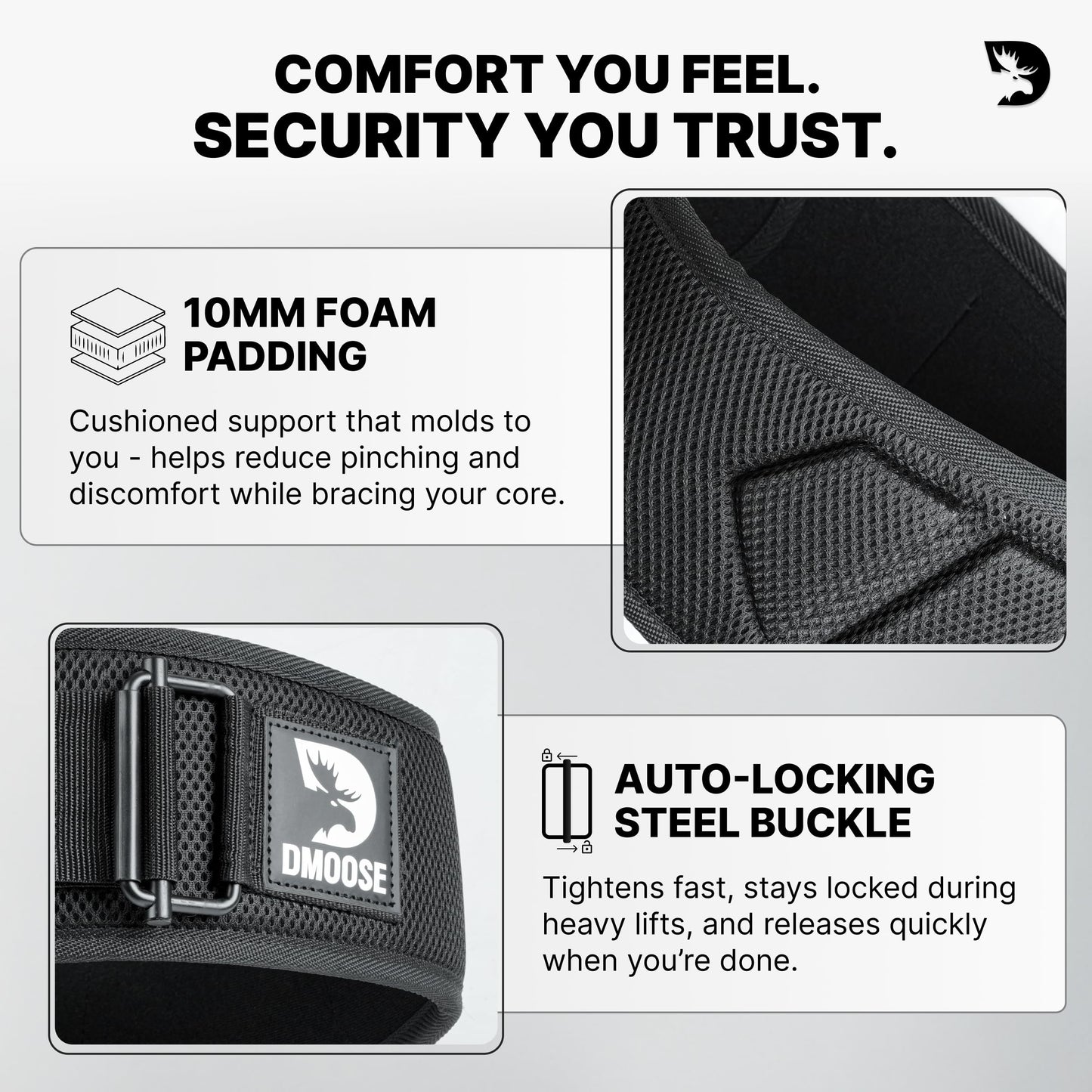 DMoose lifting belts 6 Inch Auto-Lock Breathable Weight Lifting Back Support, Workout Back Support for Lifting, Fitness, Cross Training and Powerlifting - Black Medium