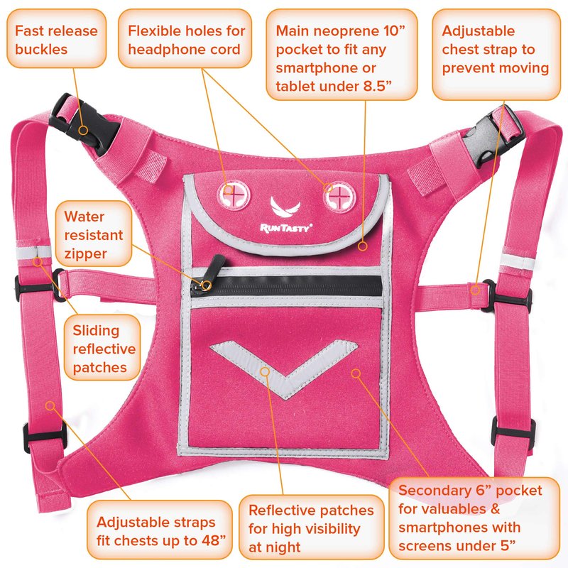 Pink Running Mini Backpack Vest for Men & Women – Reflective with 360° Hi-Viz, Holds Accessories, iPhone, Android, iPad Mini – Lightweight, Adjustable Gear for Fitness, Walking, Cycling, Hiking