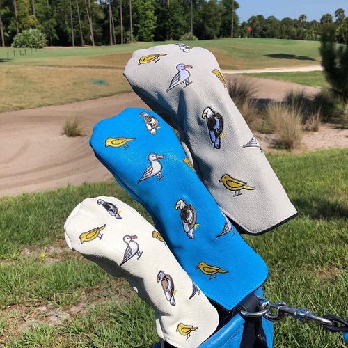 E9 Golf Fore The Birds Golf Head Cover - Synthetic Leather Golf Head Covers with Soft Fur Lining - Golf Club Covers with Unique V Shape Design Opening - Fairway, White