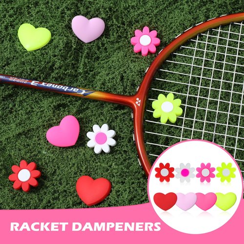 Ymapinc 8Pcs Tennis Dampener for Racket - Tennis Racket Dampener Shock Absorber, Anti-Slip Cute Sports Gym Accessories for Men and Women 2 Styles - Heart and Flower Shaped (Silicone)