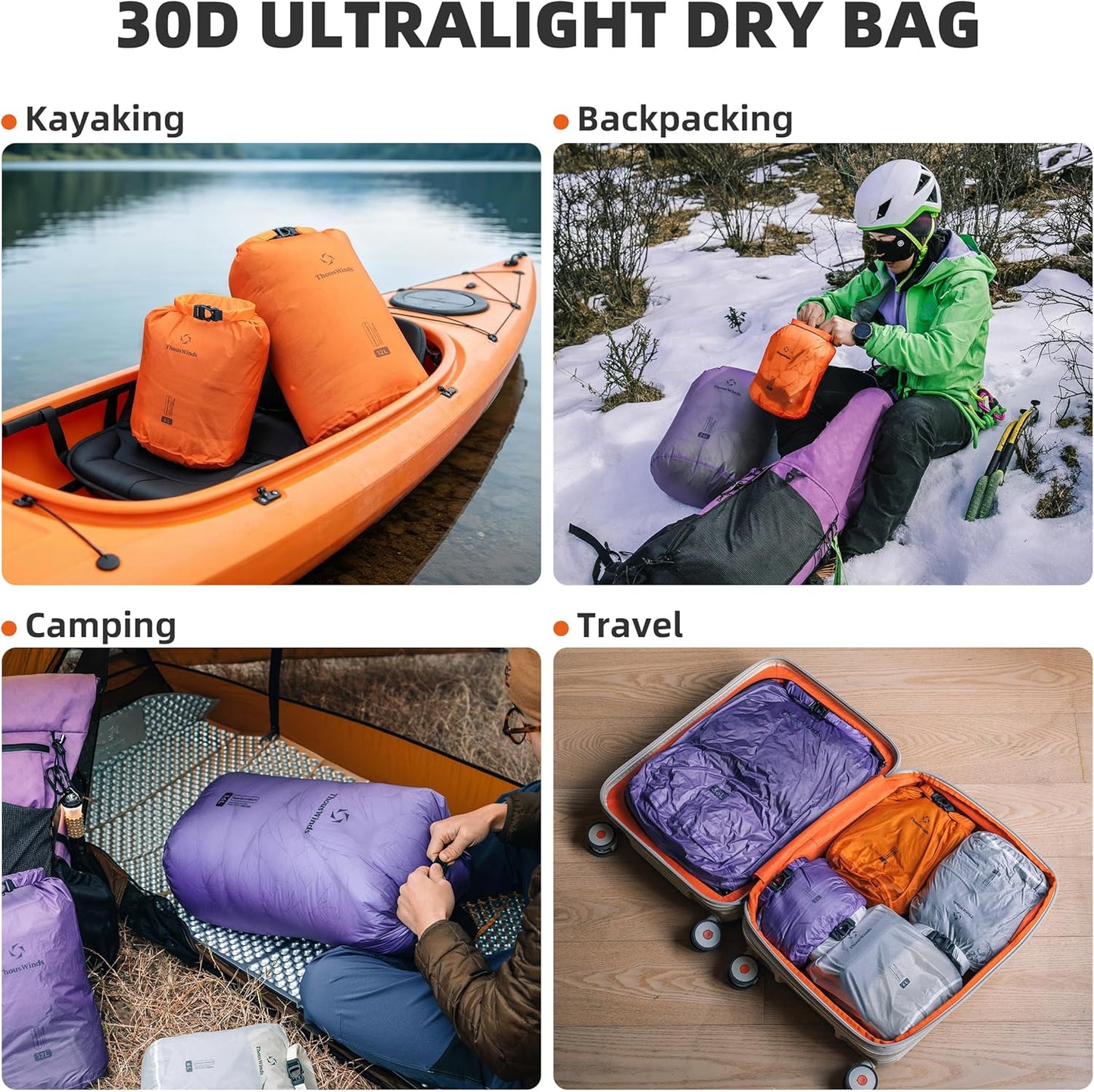 Thous Winds Waterproof Dry Bag - 12L Lightweight Roll Top Storage Sack for Travel & Outdoor Activities