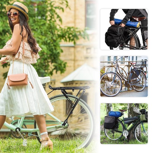 GRELiving Rear Bike Rack – Universal Bicycle Cargo Carrier for 26”-29”MTB, 700c Road Bike, Commuter & Classic Bikes | Lightweight Aluminum Pannier Rack (Fits Disc/Non-Disc Brakes)