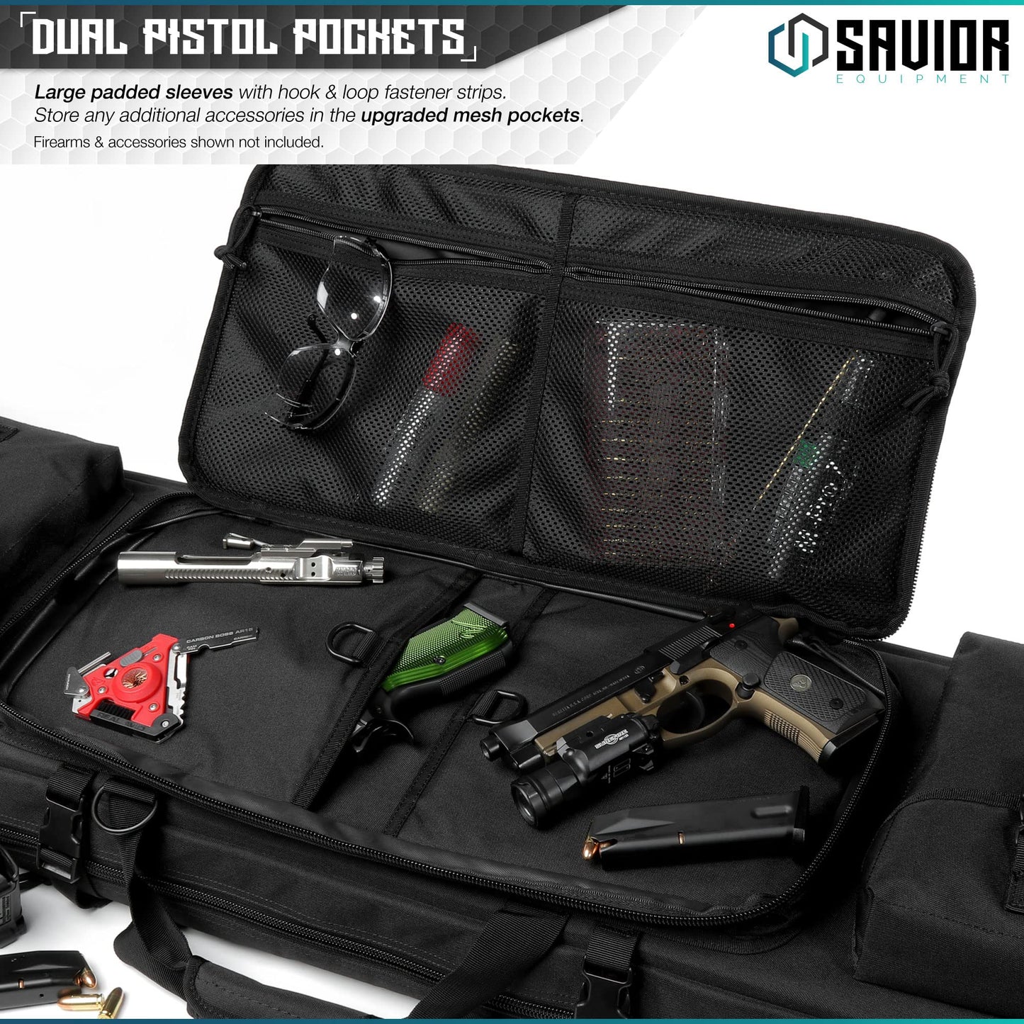 Savior Equipment Urban Warfare Tactical Double Long Gun Bag Case Backpack w/Pistol Handgun Case,42 Inch Obsidian Black