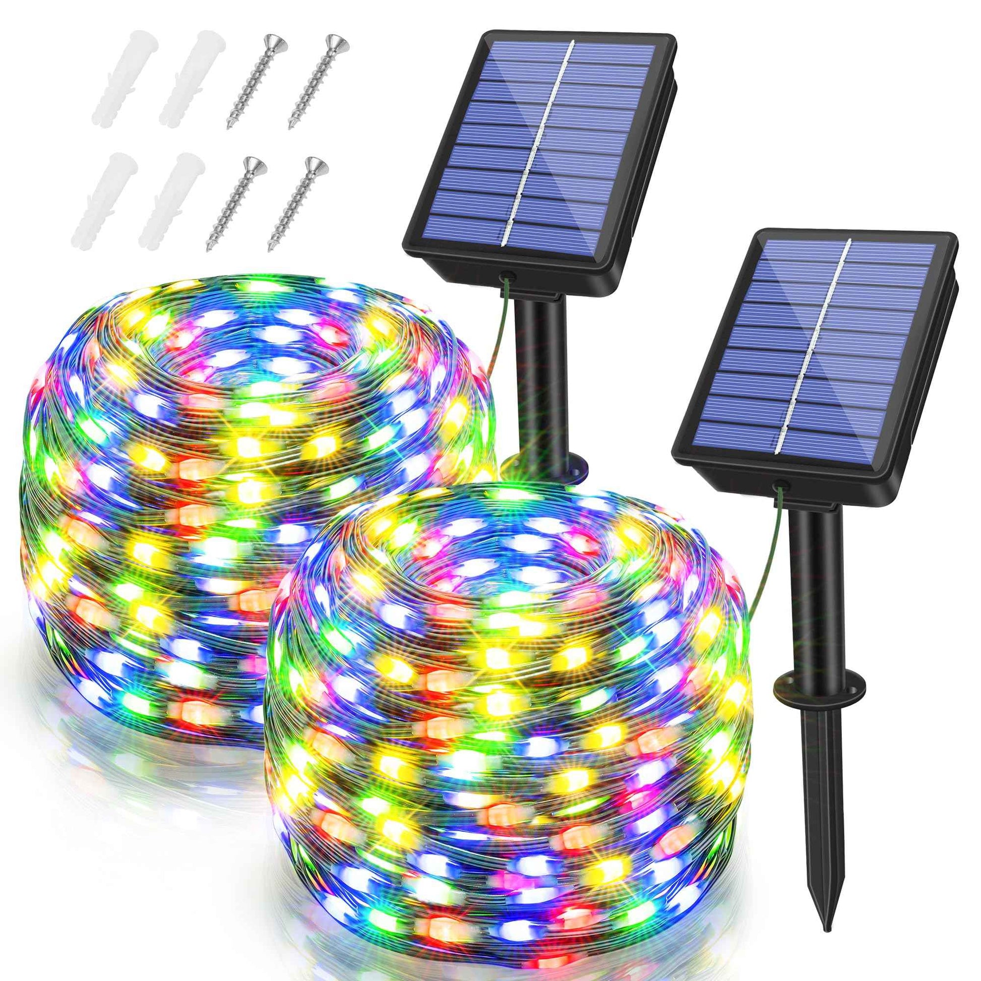 2 Pack Solar String Lights Total 480LED 158FT, IP67 Waterproof Solar Lights for Outside with 8 Modes, Upgraded Solar Panel Fairy Lights for Garden Party Wedding Decorations (Cool White)