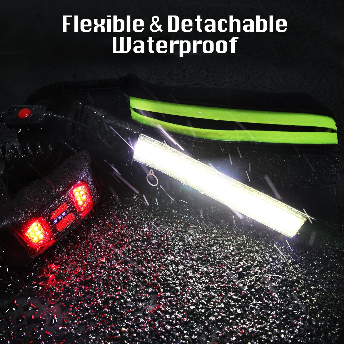EGUKU Running Light, 1000Lumens Running Belt Running Gear with 230°Rechargeable Night Running Light for Phone Waist Bag Light with Water Bottle Holder Slim Running Belt for Runners Jogging Walking