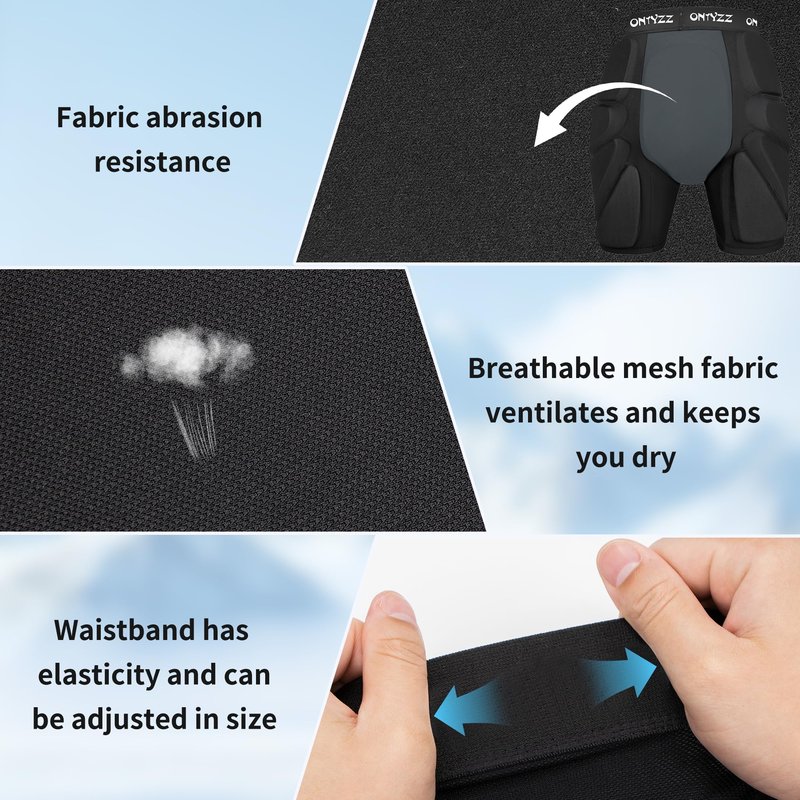 ONTYZZ Protective Padded Shorts, 3D Hip Protection Butt Pads, Impact Gear for Skiing Skating Snowboarding Skateboarding, L Black