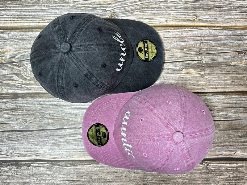 Enodtter Embroidered Auntie Uncle Matching Hats for Men Women, Gift for Couples, Black & Pink Baseball Cap Adjustable Dad Hats