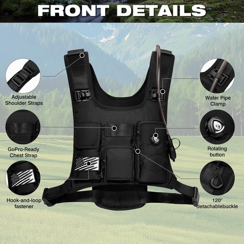 OUTSKIRT Hydration Backpack Vest Bag Lightweight Adjustable Pack with 2L Water Bladder Chest Bag for Hiking Cycling Hunting Climbing for Women and Men