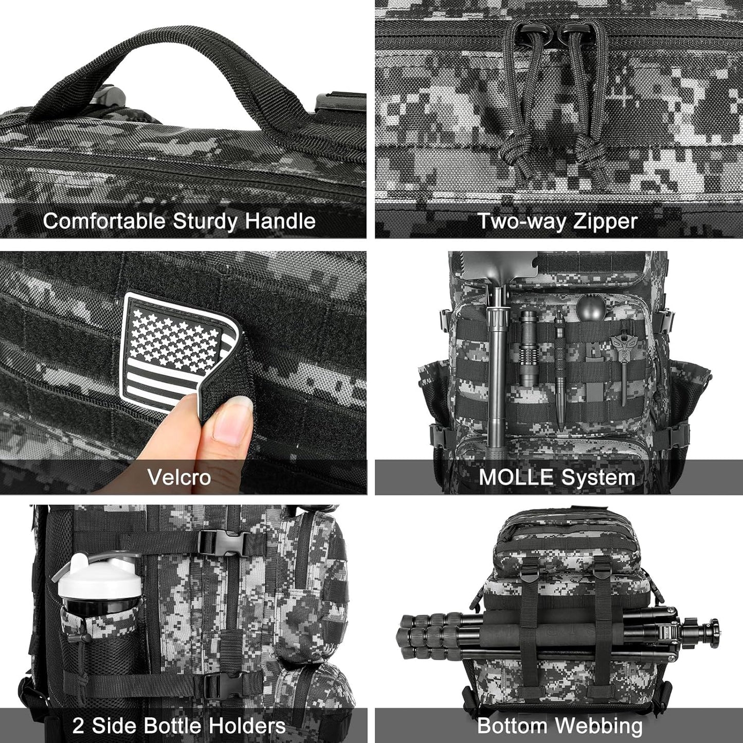 Military Tactical Backpack - 25L Molle Daypack for Men | Water-Resistant Heavy-Duty Rucksack - Black Digital Camo