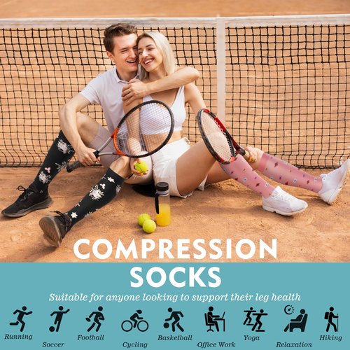 OUIVIAL 6 Pairs Compression Socks for Women Men 20-30mmhg Graduated Support Knee High Socks for Nurse Travel Flight