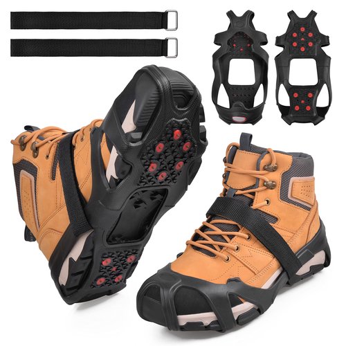 Ice Cleats for Shoes and Boots Tungsten Crampons Anti Slip Shoes Grippers with Reflective Heel,Ice Snow Walk Traction Cleats Overshoe Stretch Footwear for Men Women (Medium(5-7 Men/6.5-8.5 Women))