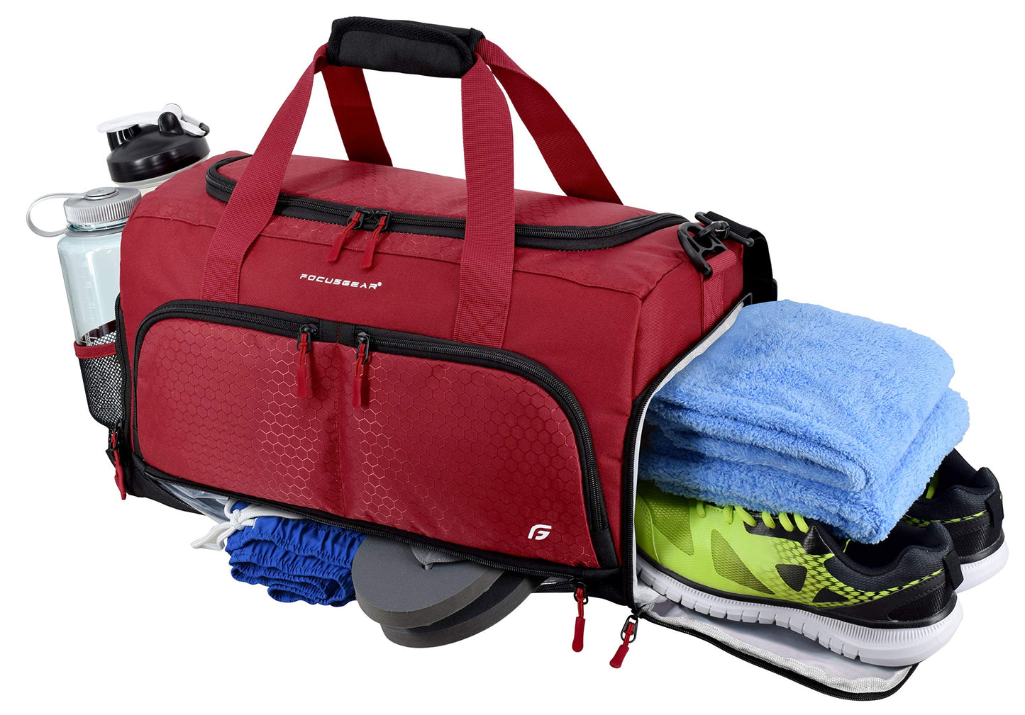 Ultimate Gym Bag 2.0: The Durable Crowdsource Designed Duffel Bag with 10 Optimal Compartments Including Water Resistant Pouch, Red, Medium (20"), Red, Medium (20")