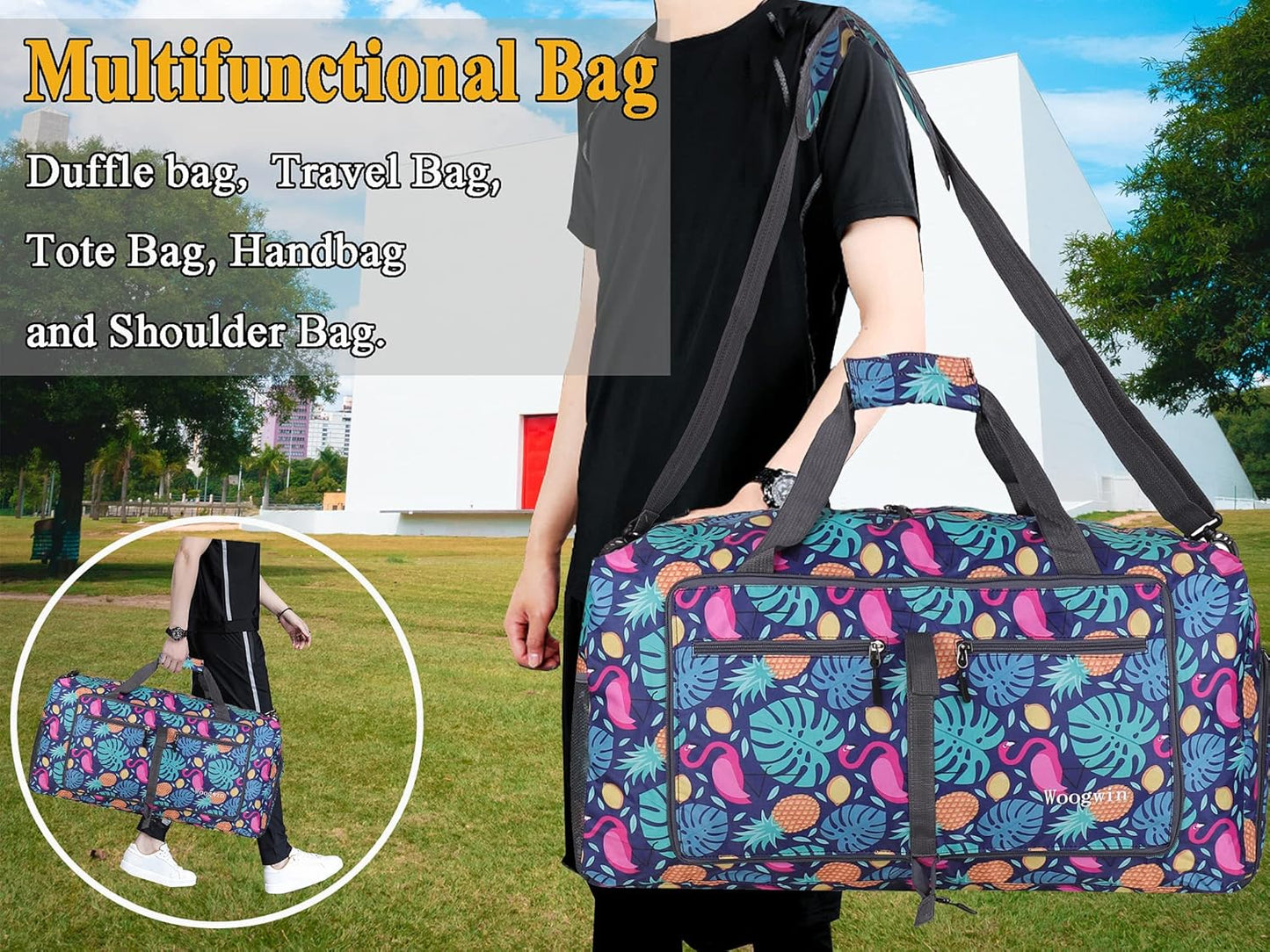 Woogwin Travel Duffel Bag - Large Waterproof Foldable Overnight Bag for Beach & Gym Activities