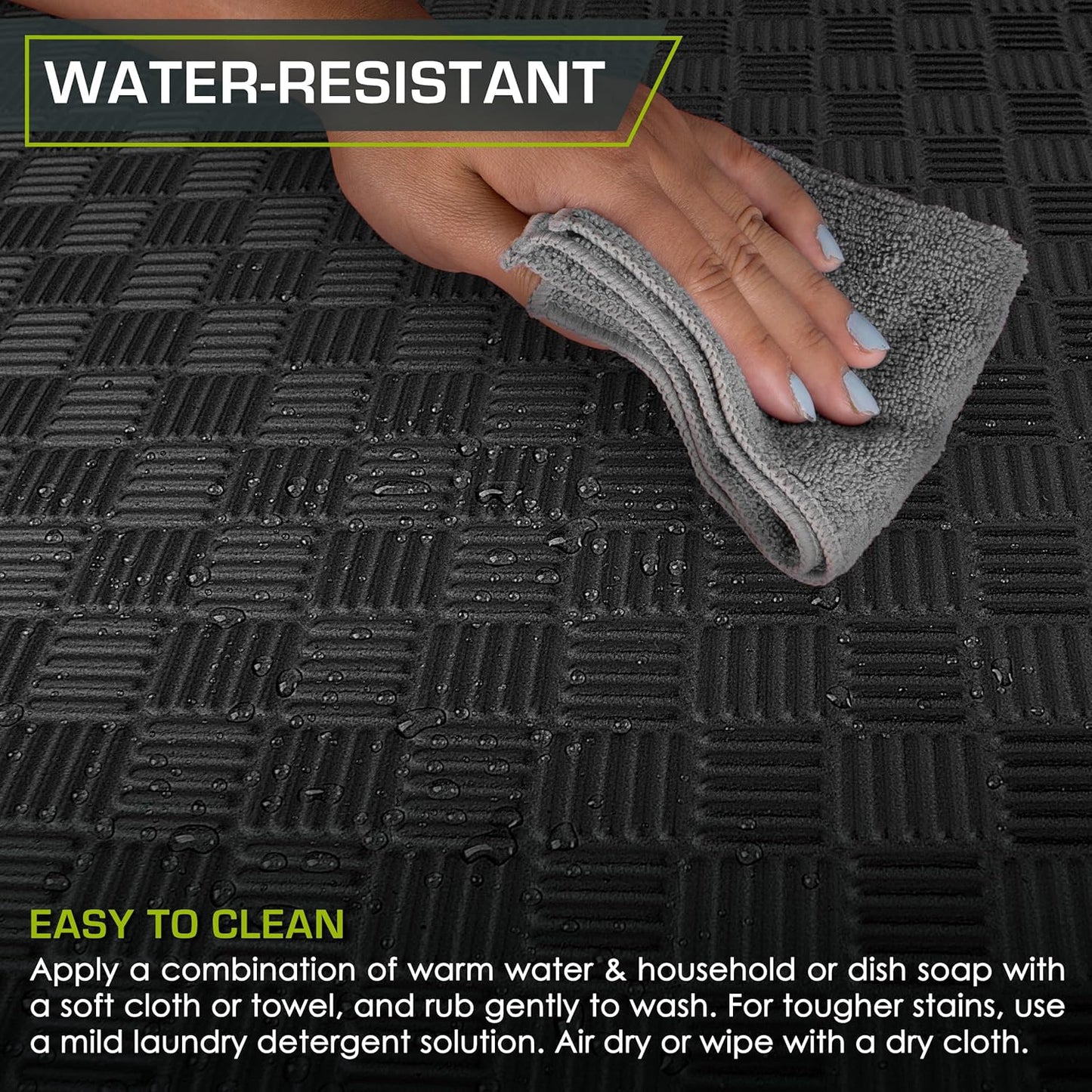 ProsourceFit Exercise Puzzle Mat - ½-Inch Checkered EVA Foam Tiles | Non-Slip, Shock Absorbing, Waterproof Gym Flooring - Black