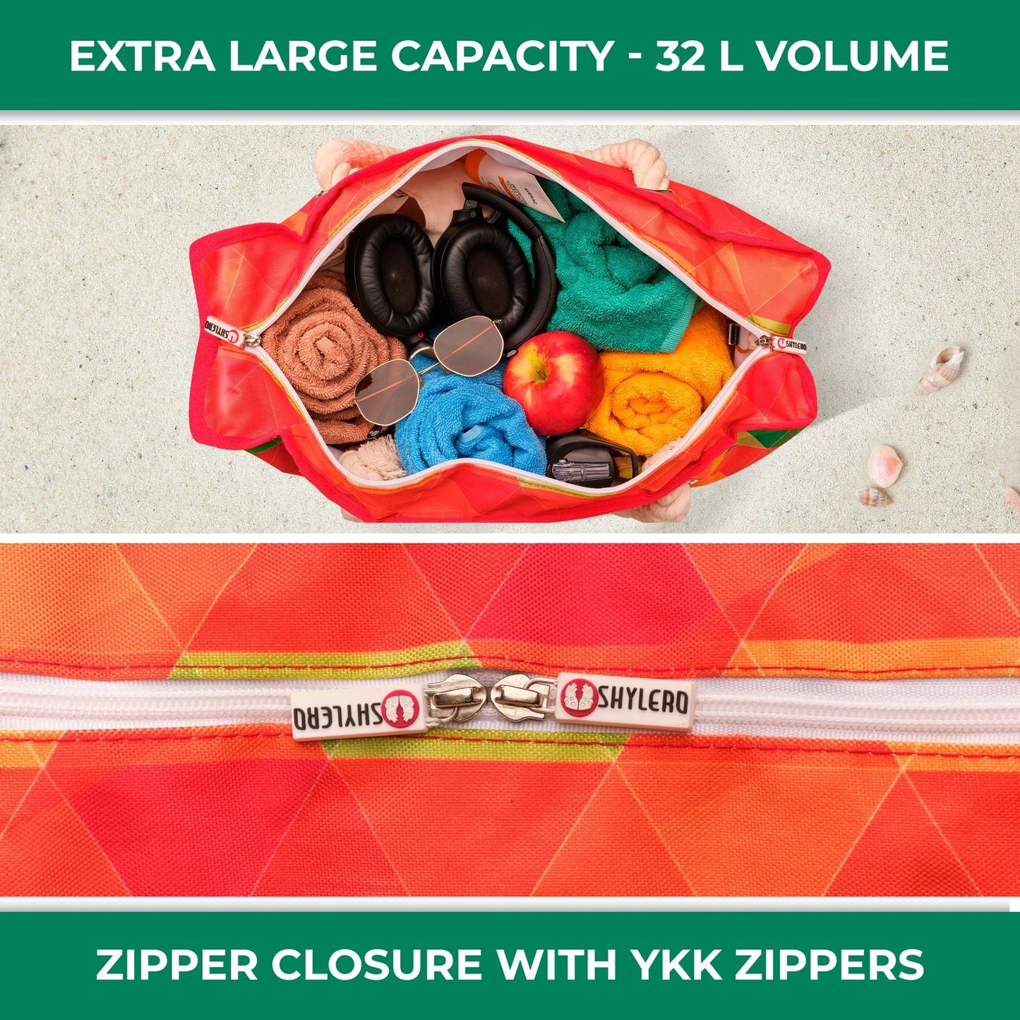 SHYLERO Beach Bag and Pool Bag. Has Airtight Pouch, Key Holder. Beach Tote is Zippered, Waterproof (IP64) - L22xH15xW6