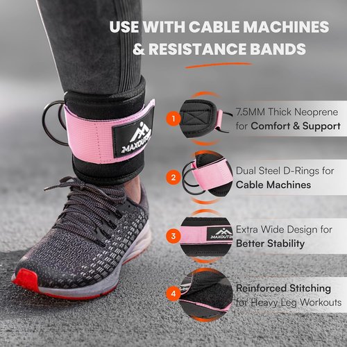 Gym Ankle Straps - Thick Padded Cable Machine Attachments for Booty Workouts & Lower Body Exercises