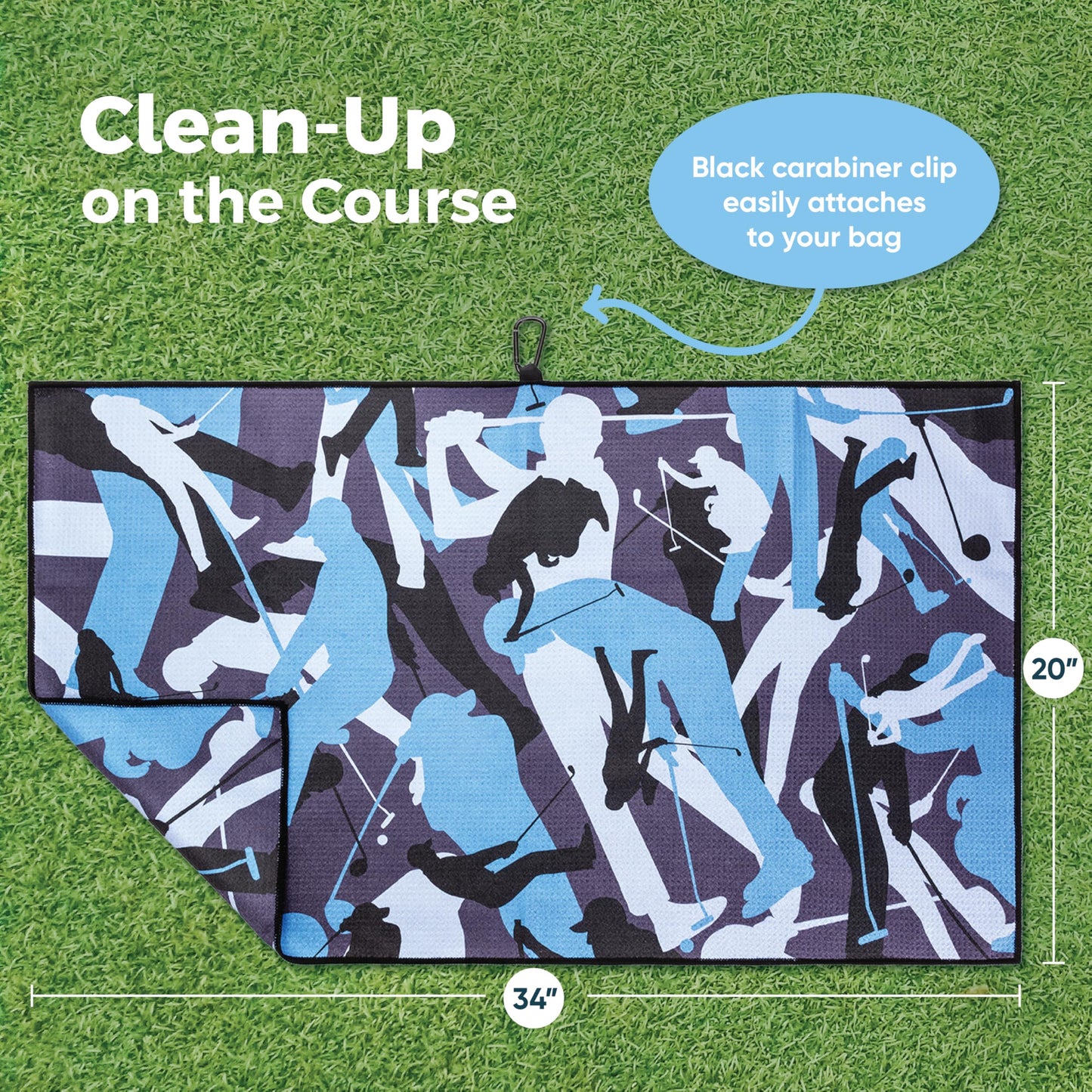 ANNIE FIORI Golf Towel (34" x 20") | Funny Camo, Microfiber Waffle Golf Towels For Golf Bags with Quick Dry Technology & Black Carabiner Clip - Golf Accessories for Men & Women, Ideal Gift for Golfers
