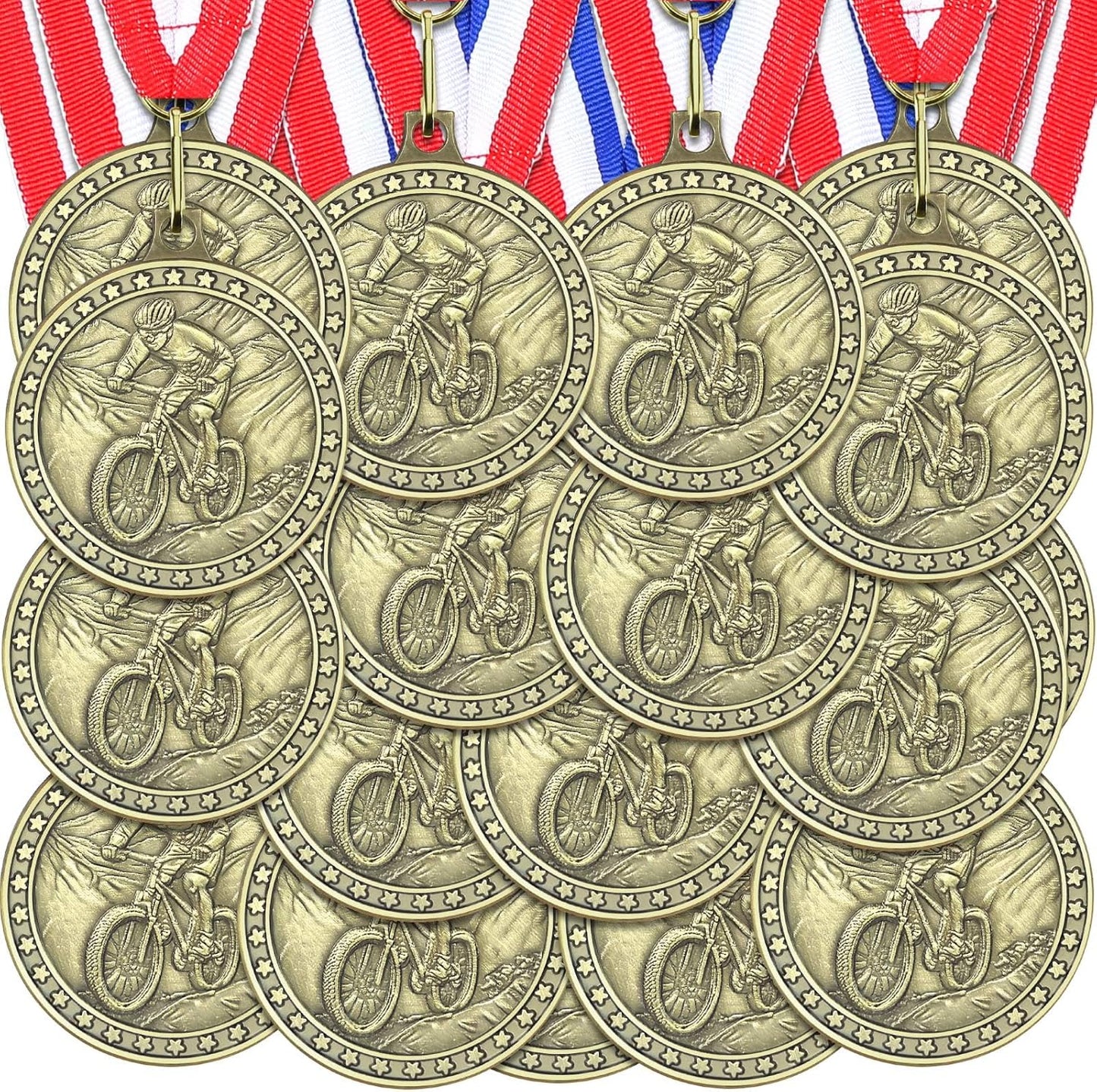 Skiennix Gold Cycling Medals - 12 Pcs Bulk Awards with Neck Ribbons for Sports Tournaments & Competitions