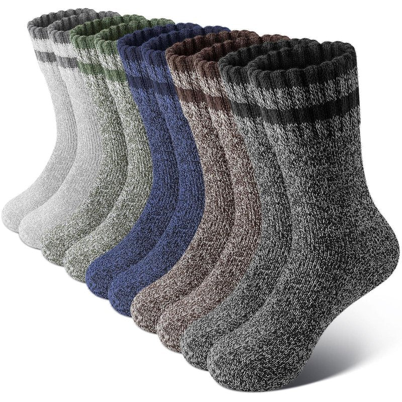 SIMIYA Thick Merino Wool Socks for Men Thermal Warm Hiking Socks Comfortable & Breathable Crew Socks in Cold Weather for Men & Women（5 Pairs）