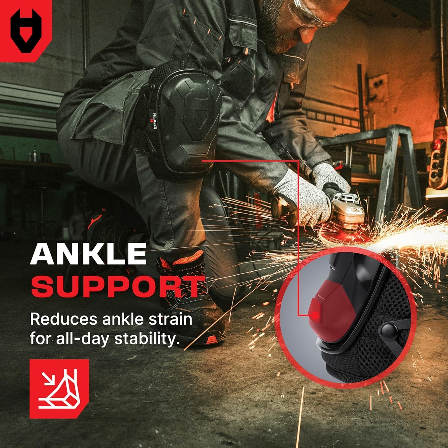 NoCry Professional Knee Pads - Heavy Duty Non-Slip Cap & Ankle Support | Thick Foam & Gel Cushioning