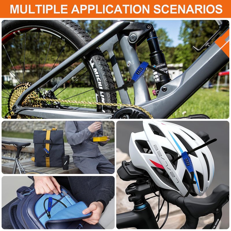 OKG 4-Digit Combination Zip Tie Lock - Anti-Scratch Stainless Steel Cable Bike Lock with Resettable Code, Secure Helmets, Skis, Prams, Bike, Cabinet, French Doors, and More (Blue)