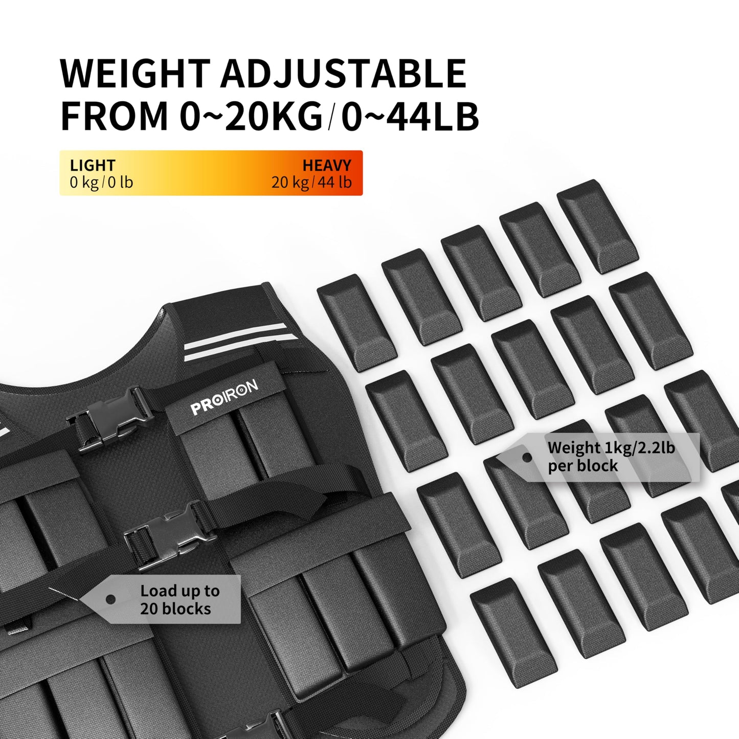 PROIRON Adjustable Weighted Vest 2-44lb,Strength Training Weight Vests for Men Women with Removable Weights, Body Weight Vest for Running Workout Walking Fitness Cardio,Home Gym Equipment