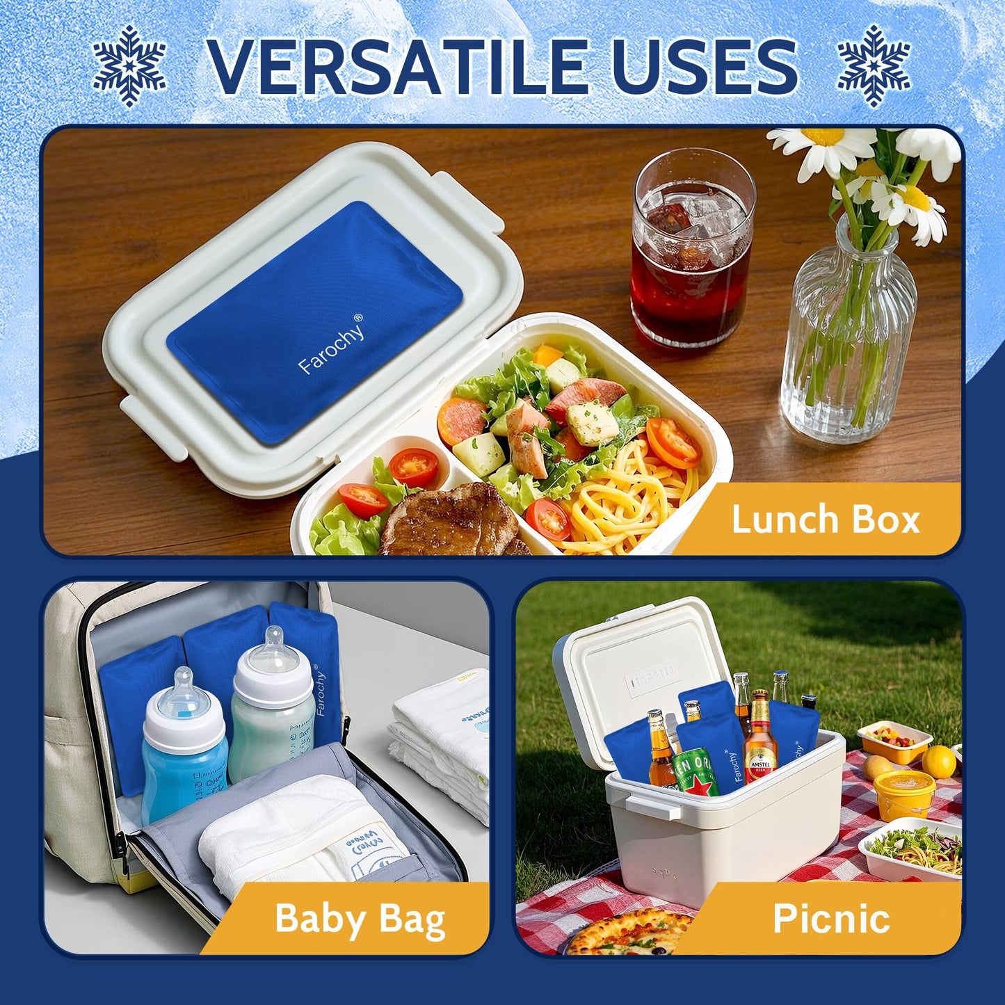 Reusable Ice Packs for Lunch Boxes, 2Pcs Soft Ice Packs for Cooler Gel Pack