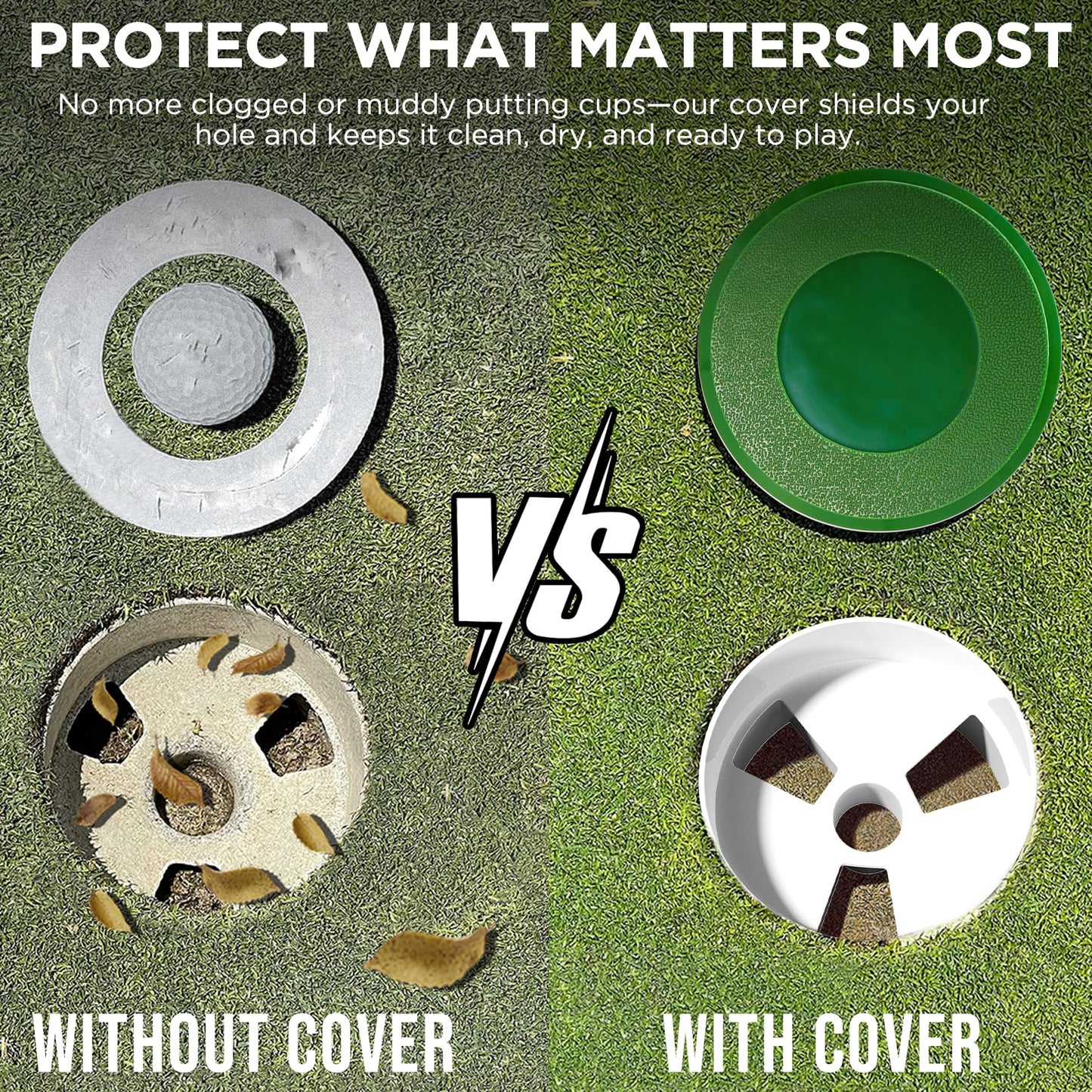 KINGTOP Golf Hole Cup Cover – Fits Standard 4.25" Aluminum & Plastic Golf Cups – Convert Backyard Practice Putting Green to Multi-Use Space, 4-Pack