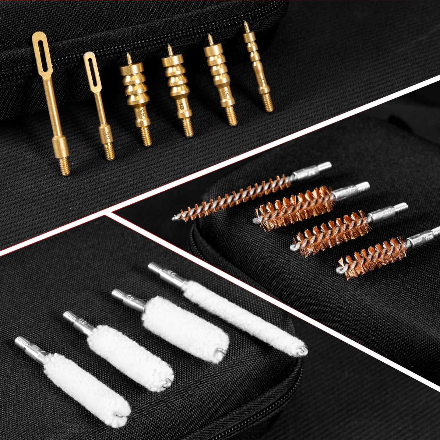 GLORYFIRE Gun Cleaning Kit Fits .22 .357/9mm .38 .40 .45 Cal Handguns & Pistols Compact Carrying Case Multiple Styles with Brass or Plastic Jags & Tips for Shooting and Range (Tactical Onyx)
