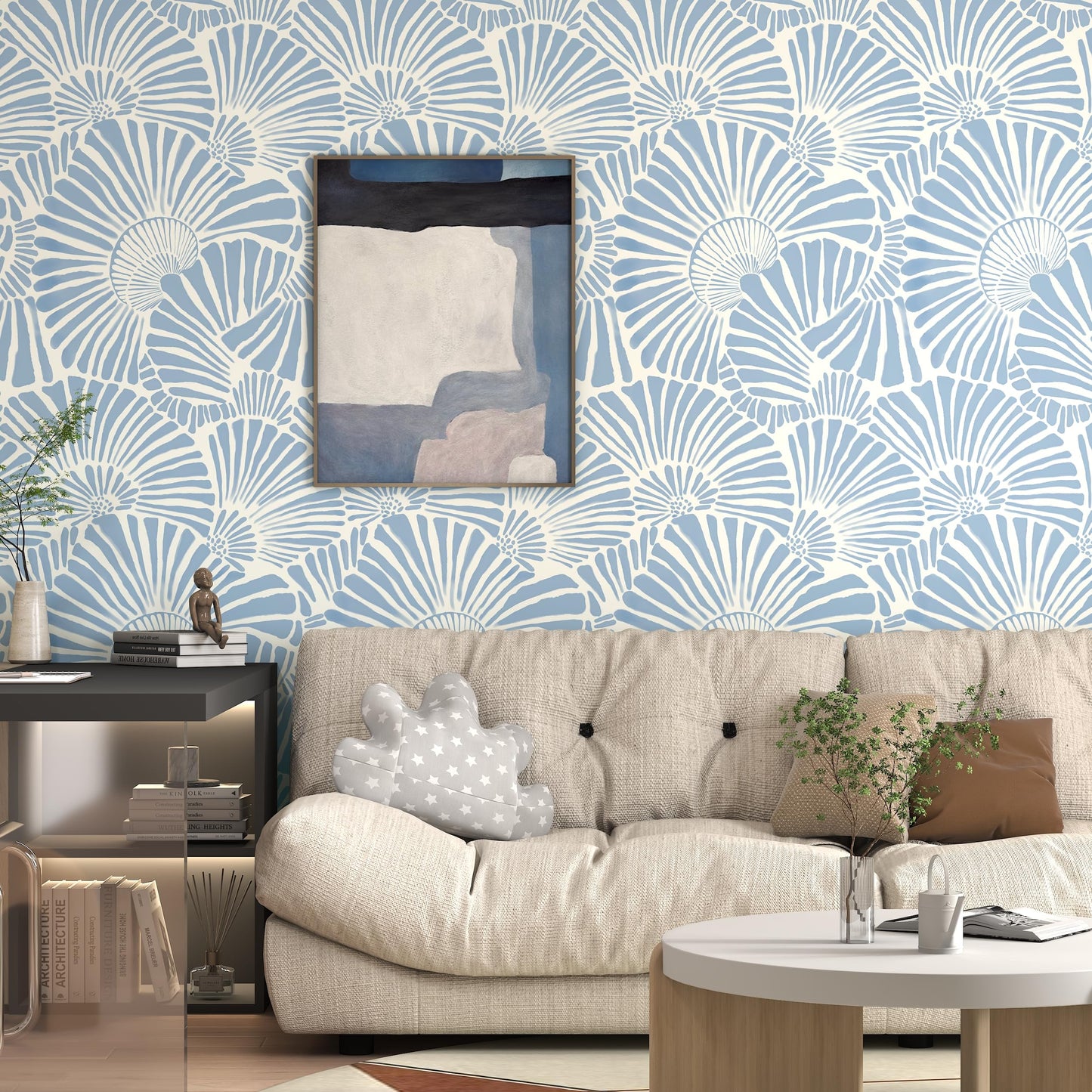 White and Blue Wallpaper Peel and Stick Wallpaper Boho 17.3"×197" Modern Wallpaper Self Adhesive Removable Wall Paper for Bedroom Blue Contact Paper for Cabinets Drawers Shelf Home Decor Vinyl Film