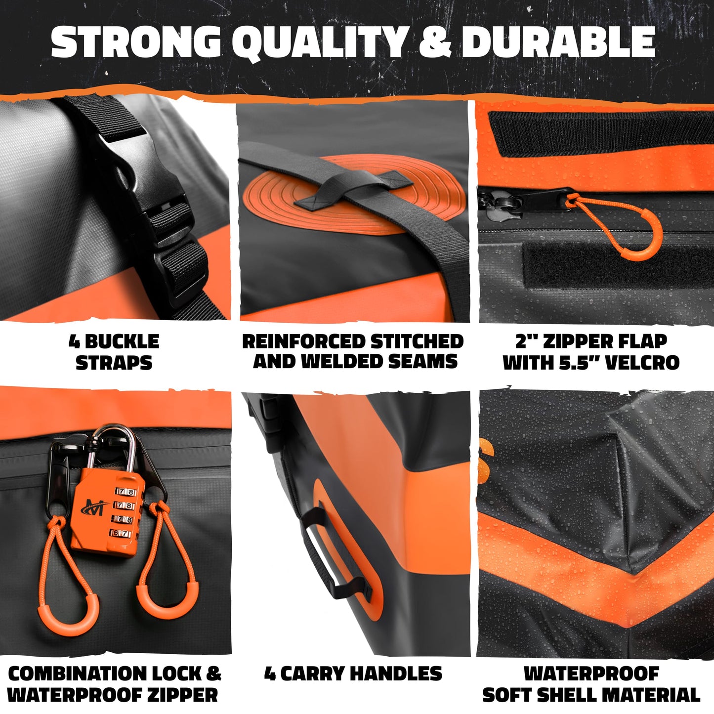 Mockins 20 Cu.Ft. Roof Cargo Bag for Top of Car | 53"x40"x17" All-Weather Rooftop Cargo Carrier Bag | Abrasion-Resistant Vinyl Car Top Carrier Without Roof Rack w/Mat, Straps, Hooks, Lock & Carry Bag