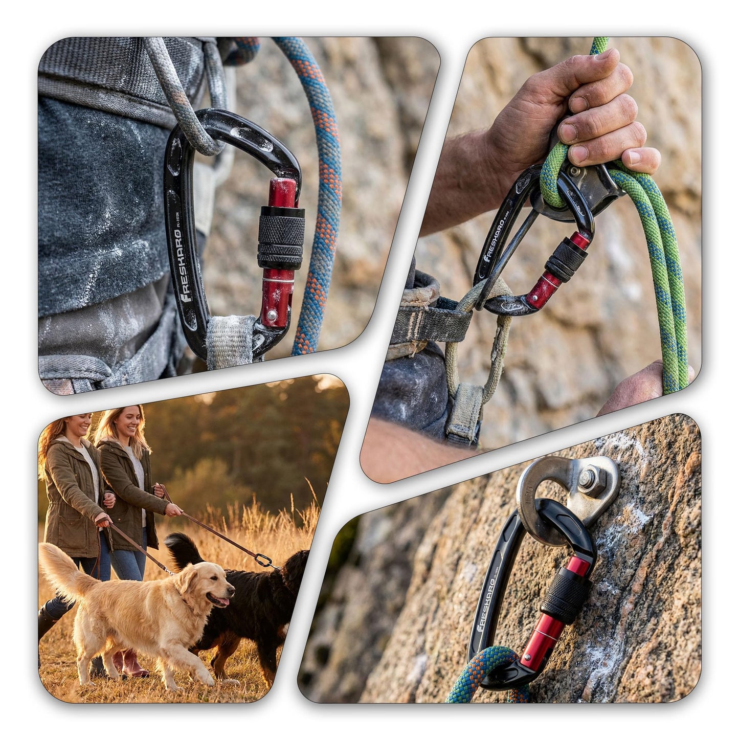FresKaro Rock Climbing Carabiner Clips Heavy Duty, Screw Gate Locking, UIAA Certifed, 25kN Karabiner for Rappelling, Hunting, Hiking, Gym Equipment, or Survival Gear Kit, 4Inch, Black, 3Pack