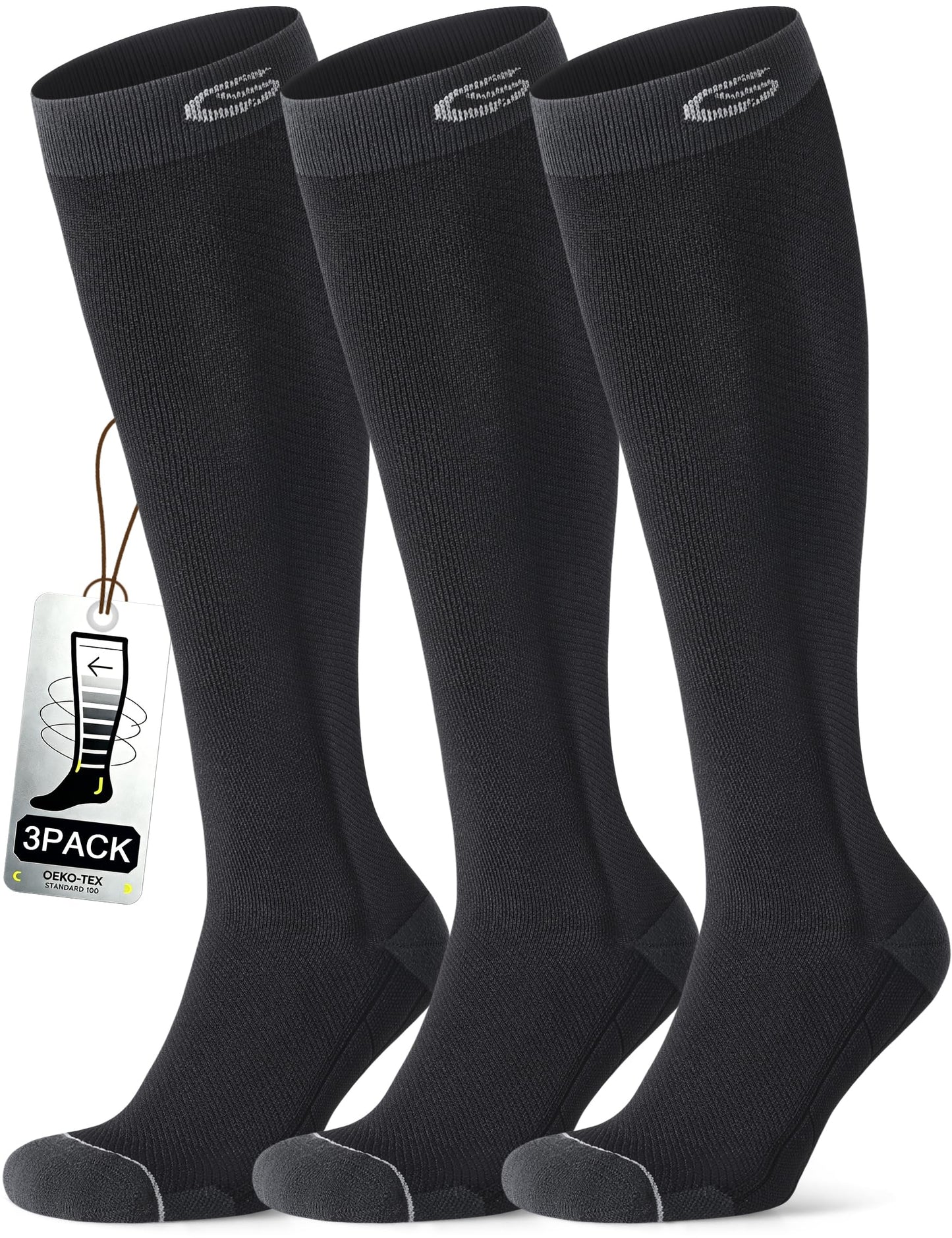 CS CELERSPORT Compression Socks for Men and Women 20-30mmHg Circulation Socks 3 Pairs for Running, Travel, Shin Splints, Nurse,Black,Large/X-Large