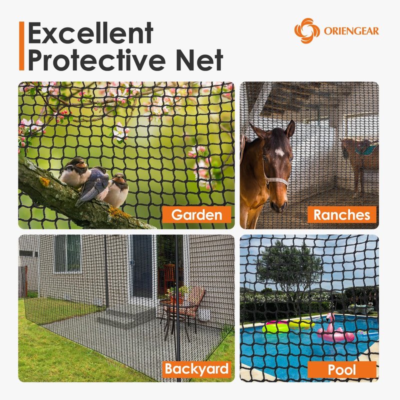 ORIENGEAR Golf Netting for Garage, Golf Hitting Practice Net 10x15ft 10x20ft, Backyard DIY Nets for Chipping Driving and Baseball Hockey Soccer Sports, with Rope and Buckle (NET ONLY Without Poles)