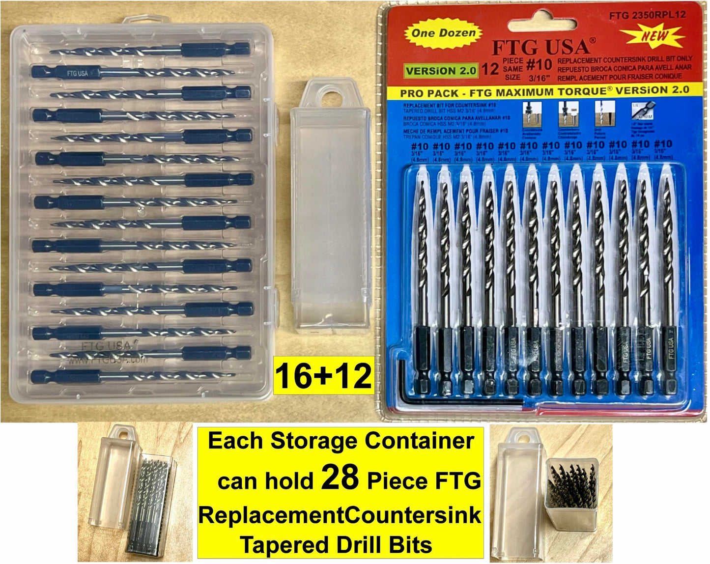 FTG USA Storage Container 4 Piece Large Size Extendable Plastic Box Used as Storage Case for Countersink and Replacement Drill Bits