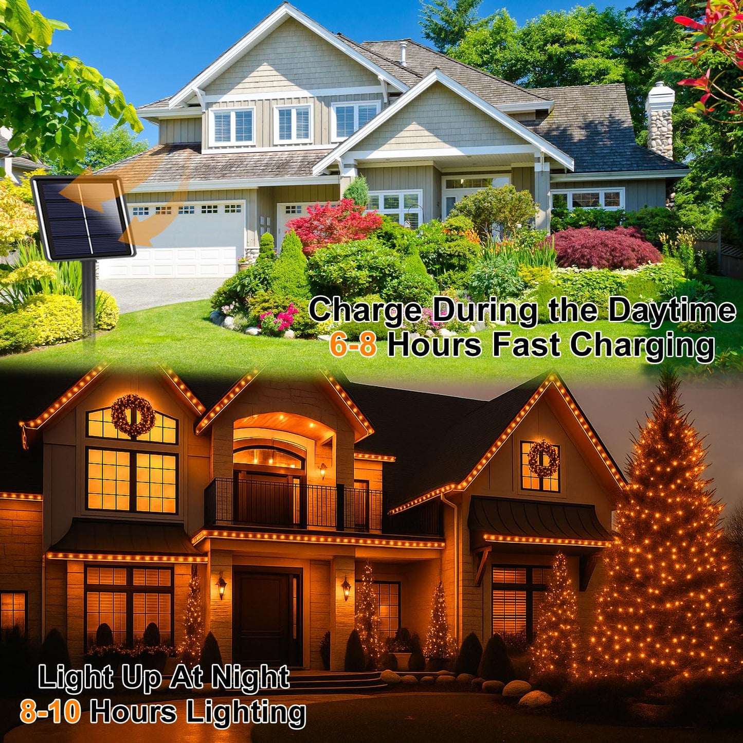 Extra-Long 144FT Solar String Lights for Outside, 2 Pack 400LED Solar Fairy Lights Outdoor, Waterproof Copper Wire with 8 Modes Twinkle Lights for Tree Garden Party Xmas Wedding Decor (Orange)