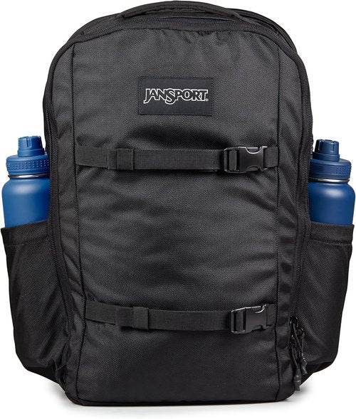 JanSport Venture Pack - Versatile Travel Backpack with Large Compartment, Compression Straps & Dual Water Bottle Pockets, Black