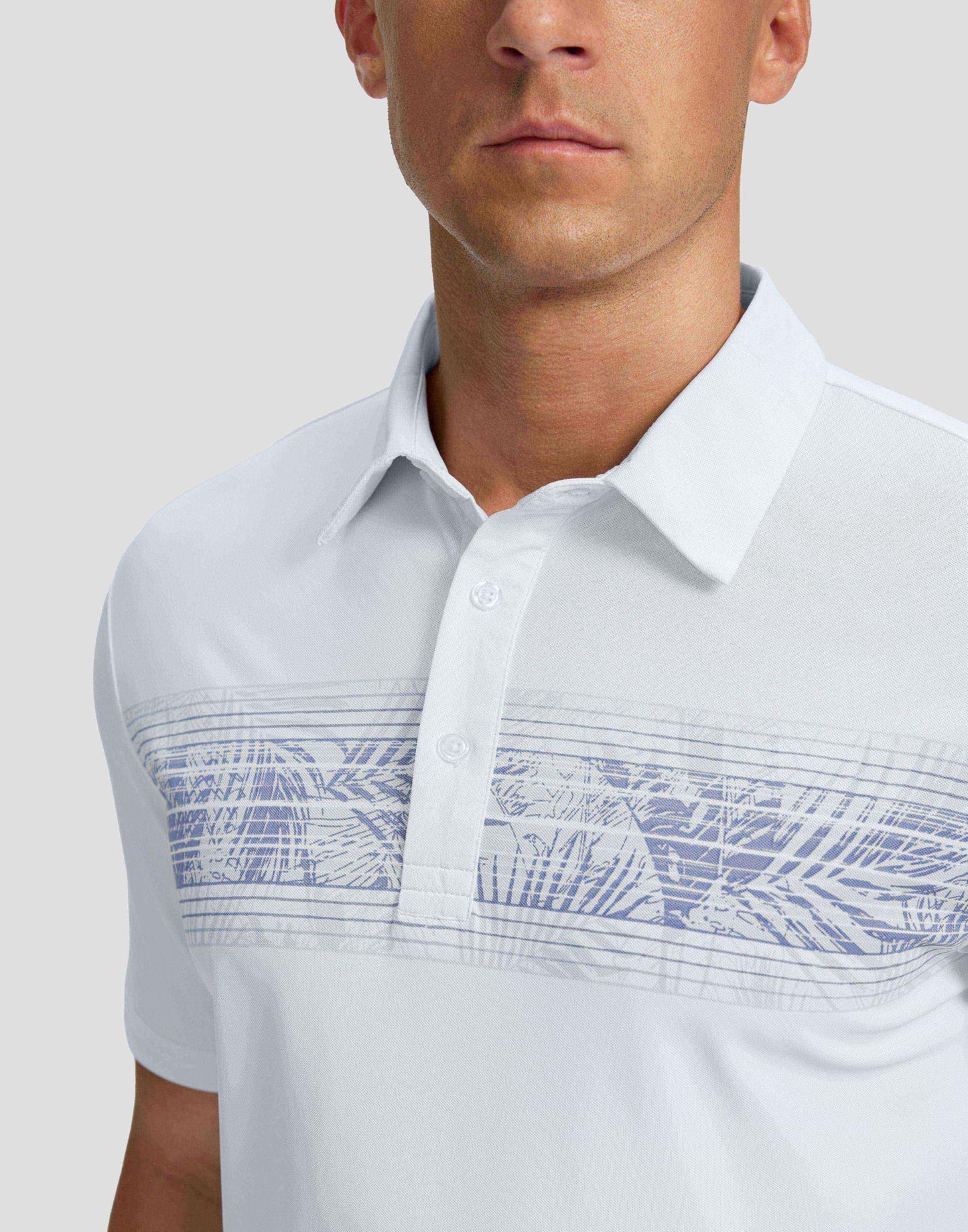 Men's Golf Shirts Dry Fit Moisture Wicking Performance Short Sleeve Collared Polo Shirts for Casual Tennis Bussiness (White Leaves, XL)