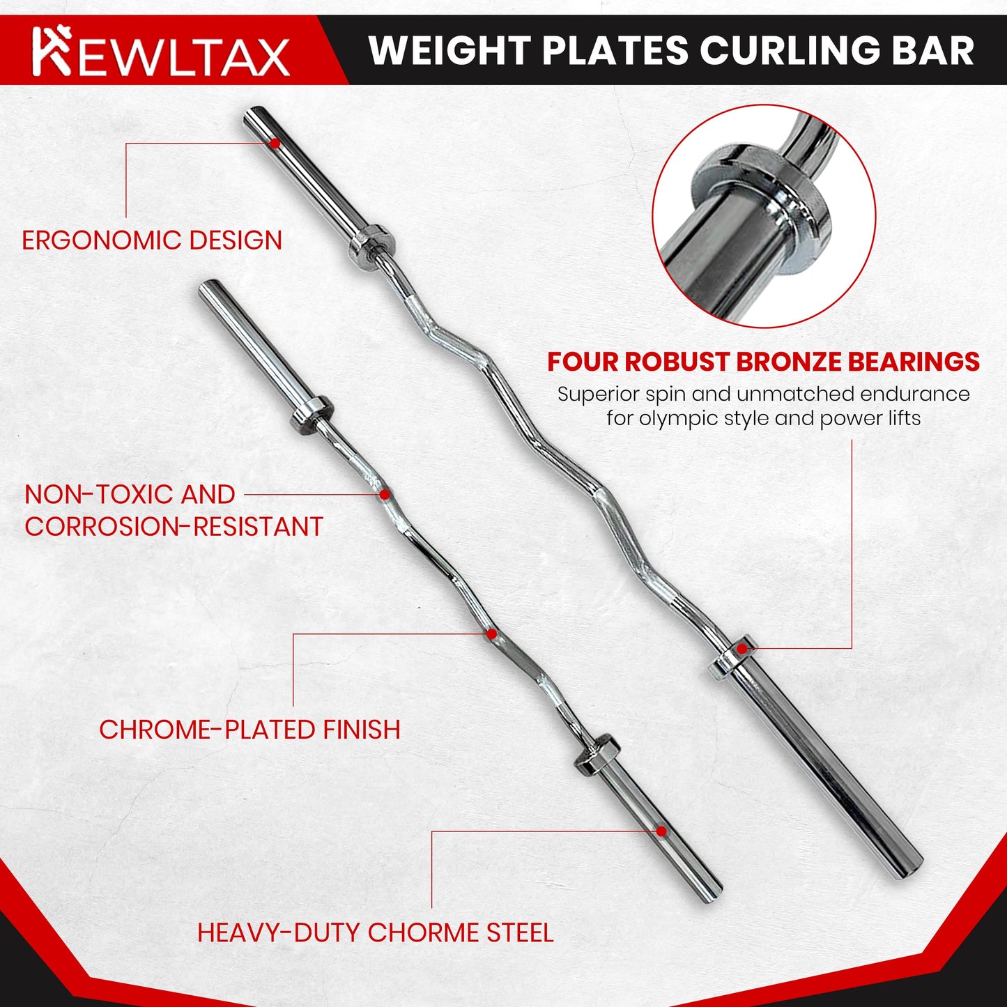 Exercise Curl Barbell Gym Bar for 2 Inch Dia Weight workout Plates (4 Feet)